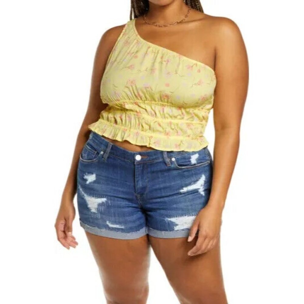 Bp womens yellow floral one shoulder BNWOT crop top "sophie" nordstrom